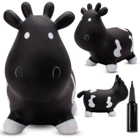 sun baby Hüpftiere ab 1 Jahr mit Pumpe aufblasbares Hüpfspielzeug aus Hochwertigem und Strapazierfähigem Gummi, Verschiedene Designs (Schwarze und weiße Kuh)