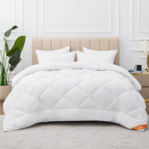 Aisbo Bettdecke 200x220 Winter Warm - Winterdecke 200 x 220cm Steppbettdecke, 450GSM Füllung Dicke Winterbettdecke 220x200 Weiß