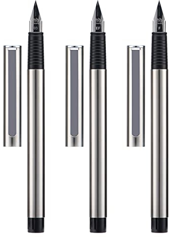 Jinhao 65 Fountain Pen 3 PCS Set, Iridium Ultra Fine & Extra Fine & Fine Nib, Smooth Writing Pen with Converter (Silver Color)