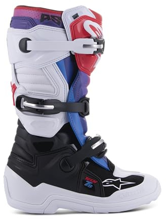 Alpinestars Tech 7S Motocross-Stiefel für Jugendliche, Weiß/Schwarz/Regenbogen, Größe 40