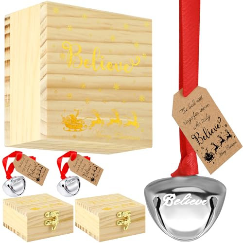 Ceenna 2 Sets Weihnachtsglocken, magische Eisglocken, Ornamente, Großpackung, Weihnachtsmann, Schlitten, Weihnachtszug, Fahrt, Familie, Film, Geschenke, Andenken, Weihnachtsstrumpffüller,