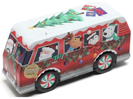 Christmas Shortbread Biscuits in a Unique Shaped Reusable Novelty Tin Box: Xmas Cookies Treats for the Holiday Season (Camper Van)