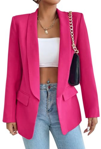 Tomwell Blazer Femme Manches Longues Casual Revers OL Business Veste de Costume Devant Ouvert Manteau Cardigan Blazer Jacket avec Poches A Rose Rouge XXL