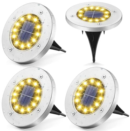 WoskjXas Solar Bodenleuchten Aussen Garten, 4 Stück 12LEDs Solar Außenleuchte, Solarlampe IP65 Wasserdicht Solarbetriebene Wegeleuchten Perfekt für Garten Hof Rasen Park Terrasse