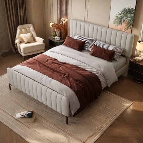 Lit 160x200 avec Sommier, Lit Coffre 160x200 avec Tete de Lit Réglable en Hauteur, Lit Double avec à Lattes Lit 2 Personnes, Lit Capitonné Cadre de lit 160x200(sans Matelas)