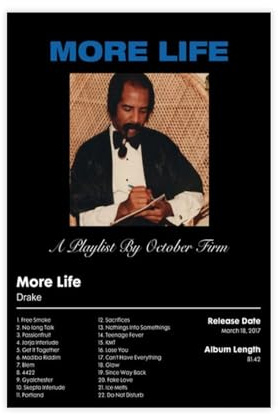 bacrhjlb Drake – More Life – Album-Poster, Leinwandposter, Wandkunst, Dekordruck, Bild, Gemälde für Wohnzimmer, Schlafzimmer, Dekoration, ungerahmt, 20 x 30 cm