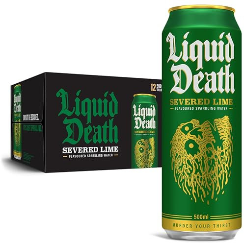 Liquid Death, Severed Lime Sparkling Water, Lime Flavored Sparkling Beverage Sweetened With Real Agave, Low Calorie & Low Sugar, 12-Pack (Tallboy Size 16.9oz Cans)