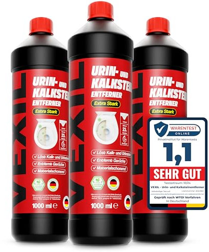 VEXIL® Urinsteinentferner EXTRA STARK - 3x 1000 ml - entfernt mühelos hartnäckigen Urin- & Kalkstein - Profi WC-Reiniger - biologisch abbaubar - Urinsteinlöser Made in Germany