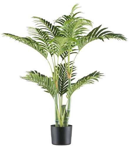 CREATIV green künstliche Bambus Palme 100cm I Künstliche Palme mit 13 naturgetreuen Wedeln & 4 Stämmen I hochwertige Palme künstlich im schwarzen Kunsstofftopf ideal als Indoor Deko