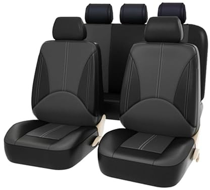 Auto Leder Sitzbezüge für Audi A6 C5 4B Avant A6 C6 4F Avant A6 C6 4F, 9 Stück Allwetter Wasserdicht rutschfest Atmungsaktiv Schonbezug Set Sitzkissenschutz,E-Black Grey