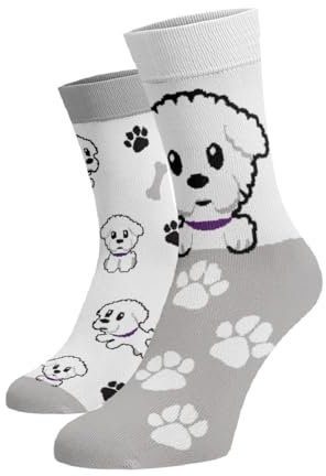 BENAMI | Lustige Socken mit Malteser-Hund-Muster | Baumwoll-Hochsocken für Damen und Herren
