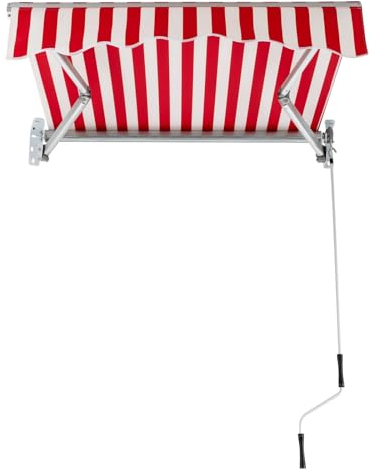 1,5×1M Manuell Einfahrbare Markise Terrassenmarkise mit Kurbel, UV80+ Sonnenschutz Gelenkarmmarkise 60-150° Einstellbarer Klemmmarkise für Tür Fenster Balkon Draußen (Rot+Weiß)