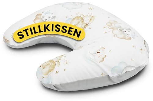 Amilian Stillkissen Klein - Stillmond - Nursing Pillow - Stillhörnchen - Kleines Stillkissen für Baby - Stillkissen Mond - Stillkissen unterwegs - Stillkissen Halbmond Träume in Wolkenhimmel