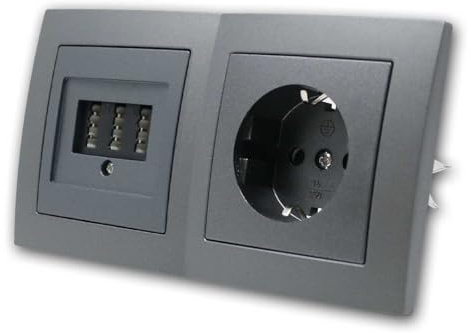 Scatola di giunzione e presa TAE-NFN con telaio doppio | FLAIR | Da incasso, antracite, 3x 6 poli