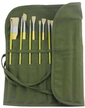 JIHUOO 22 Slot Pockets Canvas Artist Paint Brush Holder Case Rollup Art Paint Brush Storage Bag Watercolor Paintbrush Organizer Case Artist Brush Carrying Case