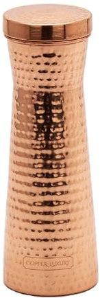 NKlaus Luxury Karaffe Hammered 1200 ml - reines Kupfer (100%) Handgefertigte Kupferkaraffe im Hammerschlag-Design, Ayurvedische Trinkkanne 16156