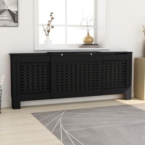puraday Cache-radiateur pour salon - 205 x 20,5 x 81,5 cm - En MDF - Design à lamelles décoratives - Noir