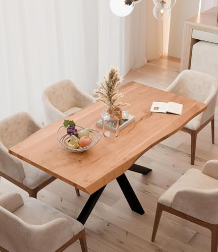 Linele Baumkantentisch 160x85x77cm – Tischplatte 3,5cm – Massivholz Esstisch aus Akazienholz mit Spider-Gestell,echte Baumkante,naturfarben – Handgefertigt & robust – inkl. Lieferung an den Wunschort