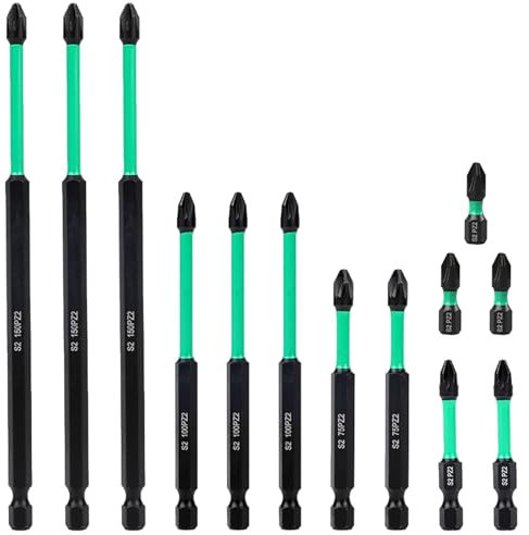 DEFIYEAR Juego de 13 puntas de destornillador de impacto PZ2, juego de puntas de destornillador magnéticas, puntas de destornillador largas (150 mm, 100 mm, 75 50 25 mm), brocas magnéticas para
