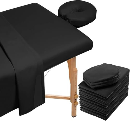 Parure de lit 6 pièces en microfibre de qualité supérieure pour tables de massage, avec drap, drap-housse et drap-housse pour table de massage, pour salon de beauté, spa (noir)