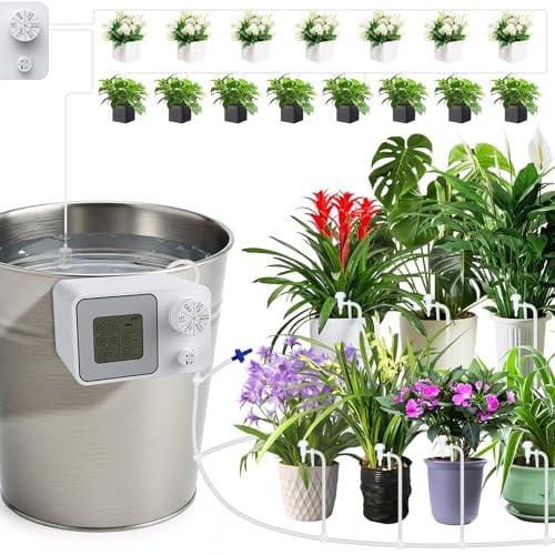 Irrigazione Automatica Vasi Batteria 2300mAh - Sistema Automatico Irrigazione Piante Senza Accoppiamento Acqua, Sistema Intelligente Auto-Irrigazione 15 Piante Vasi Con Volume Acqua