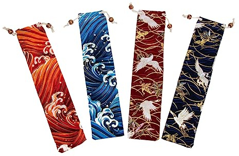 TOPBATHY 4pcs Japanese Style Cutlery Storage Bag Utensil Holder Camping Cutlery Pouch