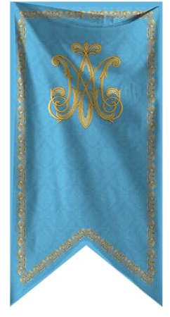 Gallardete Religioso Ave María. Colgadura Celeste 70x150 cm con Impresión Dorada | Decoración para Balcones en Semana Santa, Procesiones y Celebraciones Religiosas (M4)