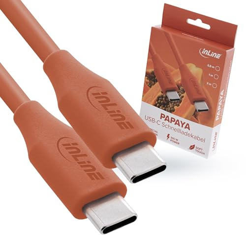 InLine Colour your Charge USB C Kabel 100W, PD Schnellladekabel, Silikon Ladekabel, flexibel, für iPhone Air 17 Pro 16 15 iPad Galaxy S23 Pixel Tablets, 2m, Papaya (orange), 35892O