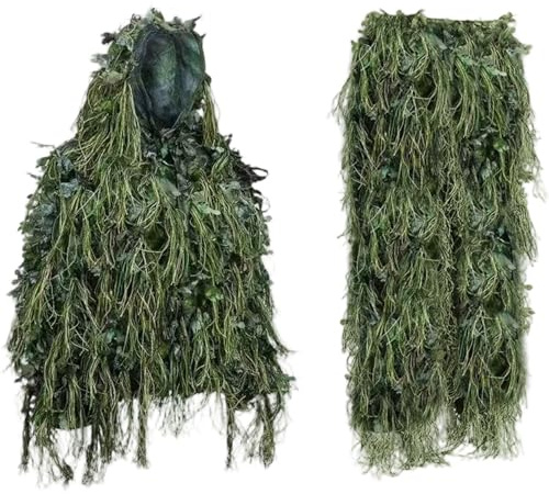 DAGLLGEW Traje Ghillie, Traje Ghillie con Hojas 3D para Hombre, Chaqueta y Pantalones de Camuflaje Ligeros y Transpirables para Caza al Aire Libre, fotografía, artículos de Caza, para Hombre