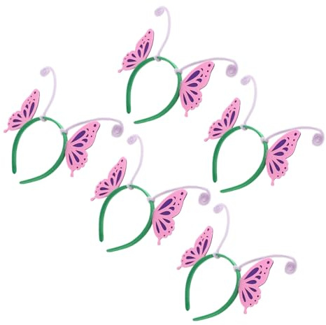 ULTECHNOVO 5 Stück Pack Schmetterlings Haarbänder mit Fühlern Leichtes Kunststoff Haarreif Buntes Party Accessoire für Geburtstagsfeiern Cosplay und Karneval