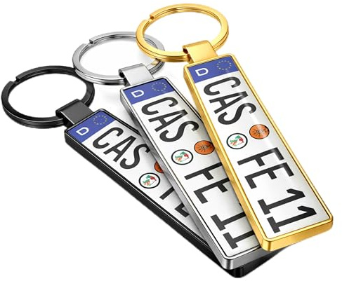 Meinearmbänder Personalisierter Nummernschild Schlüsselanhänger aus Metall mit Druck – Auto und Motorrad Zubehör – Individuell gestaltbar, langlebig und stilvoll