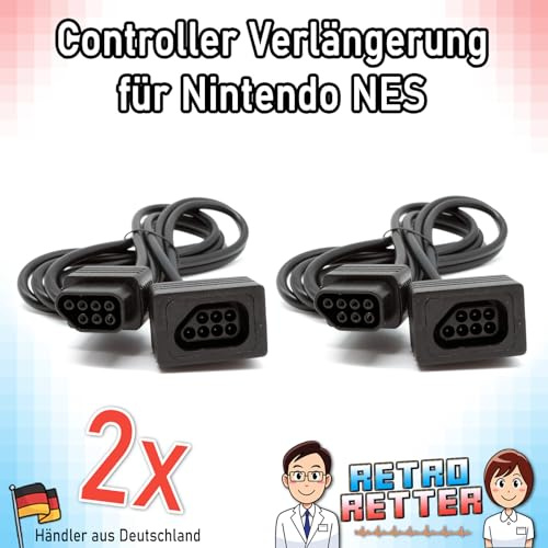 RetroRetter 2x Controller Verlängerung je 1,8m für Nintendo NES - 7Pin Verlängerungskabel GamePad Kabel