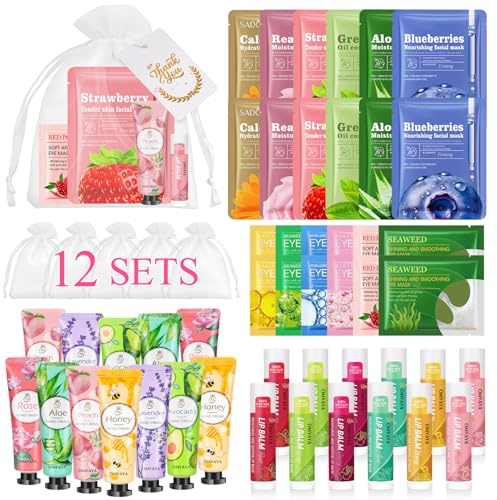 Coffret cadeau soin la peau pour femme, 72 pièces avec masque visage, creme main, patch yeux, baume à lèvres, Idéal pour une fête spa, un mariage, Cadeaux remerciement, cadeaux Noël
