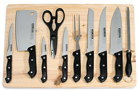 Messerset - 11 Teile - mit Schneidebrett aus Holz