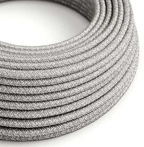 creative cables Fil Électrique Rond Gaine De Lin De Couleur Naturel Gris RN02-5 Mètres, 3x0.75
