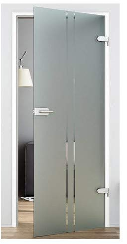 Glastür Ganzglastür Drehtür aus ESG-Glas LEVIDOR ® in Milchglas mit senkrechten Streifen 834x1972 mm (BxH) für Studio Griff und Studio Bänder, also Studio/Studio Bohrlöcher. Sehr hochwertige Qualität Made in Germany vom deutschen Hersteller Levidor - DIN-Rechts