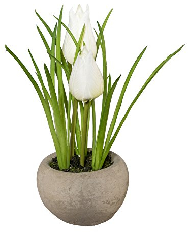 creativ home Kunstpflanze TULPE im Zementtopf. Ca 15 cm. Tulpen getopft. Weiss.