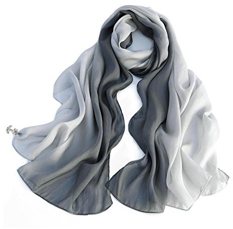 LoveSilk Lange Georgette Seidentuch 100% Seiden-schals Stola in Farbverlauf Farbe Hellgrau/Grau