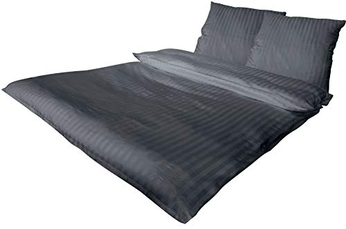 Bettwäsche Doppelpack 4 teilig luxuriöse Hotel DAMAST Anthrazit Mako Satin Baumwolle Premium 2X 135x200 cm + 2X 80x80 cm Kissenbezug mit Reißverschluss
