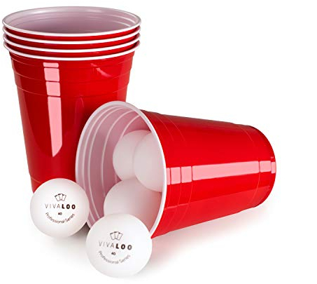 Vivaloo Partybecher 250 Stück + 24 Bälle - 473 cm Plastikbecher wiederverwendbar - Original American Red Cups - Partybecher Hartplastik Becher - Party Becher - Party Becher Plastik - Getränkebecher