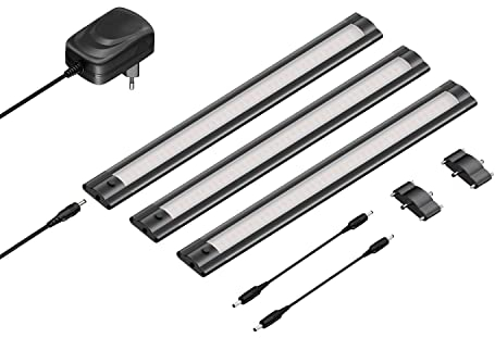 ledscom.de LED Unterbau-Leuchte SIRIS schwarz matt, flach, je 30cm, je 368lm, warm-weiß, 3er Set