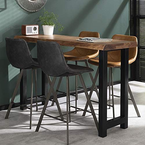 Bartisch 150 x 50 cm Baumkante Massivholz Hochtisch Stehtisch Bistrotisch Tisch Tischplatte: Brauntöne Tischbeine: Schwarz