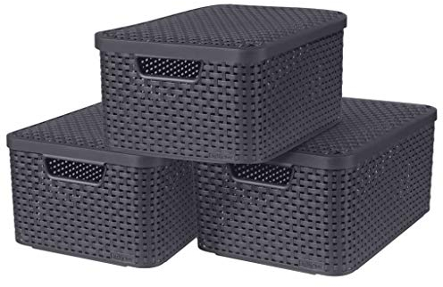 Curver 3-er Set Box M mit Deckel anthrazit, 246292