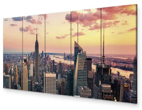 B&D XXL - Wandbilder XXL New York 100x40cm 5 tlg - Wand Deko Leinwand Bilder Groß Wanddeko Wohnzimmer Schlafzimmer Kunstdrucke - Skyline NYC Stadt City d-B-0200-b-m