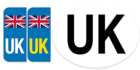 Road Legal UK United Kingdom Symbol Car REFLECTIVE Vinyl Sticker Number Plate Decal for European Roads after BREXIT | UK Number Plate flag + UK oval sticker