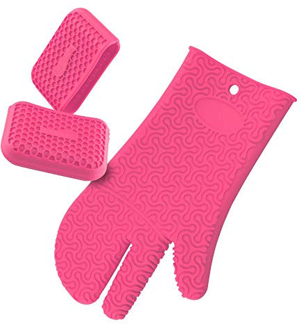 Kochblume Handschuh & Griffschutz 2er Set | Hitzeschutz Set | Premium-Silikon | Hitzebeständig | Spülmaschinenfest | Farbe: pink