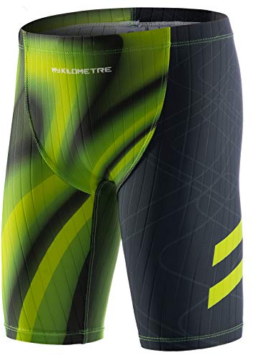 MY KILOMETRE Boy's Jammer Swimsuit Kids Trainning Swim Shorts with Drawstring Endurance Swimming Trunks Green XL