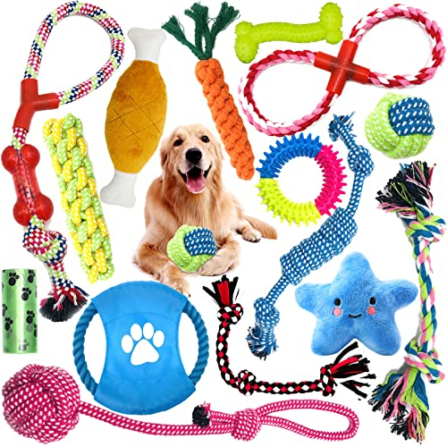 MUOIVG Set mit 15 Spielzeugen, langlebig, unverwüstlich, Kauspielzeug für kleine und mittelgroße Hunde, interaktives Spielzeug