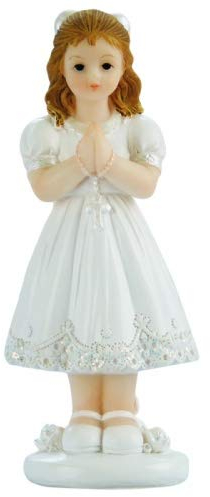 Cake Company Tortenfigur Kommunionmädchen mit Schleife stehend | Tortendekoration zur Kommunion + Konfirmation | Kuchen und Torten schnell und einfach dekoriert | Größe: 3,7 x 2,5 x 8,2 cm