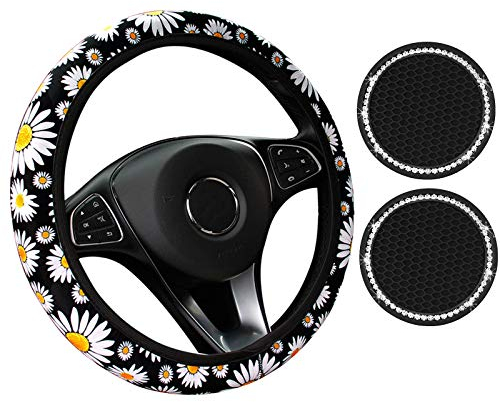 Lenkradhülle Mehrfarbige Blumen-Lenkradbezug Süß Universelle Größe Alle Jahreszeiten Verwenden（3PCS）